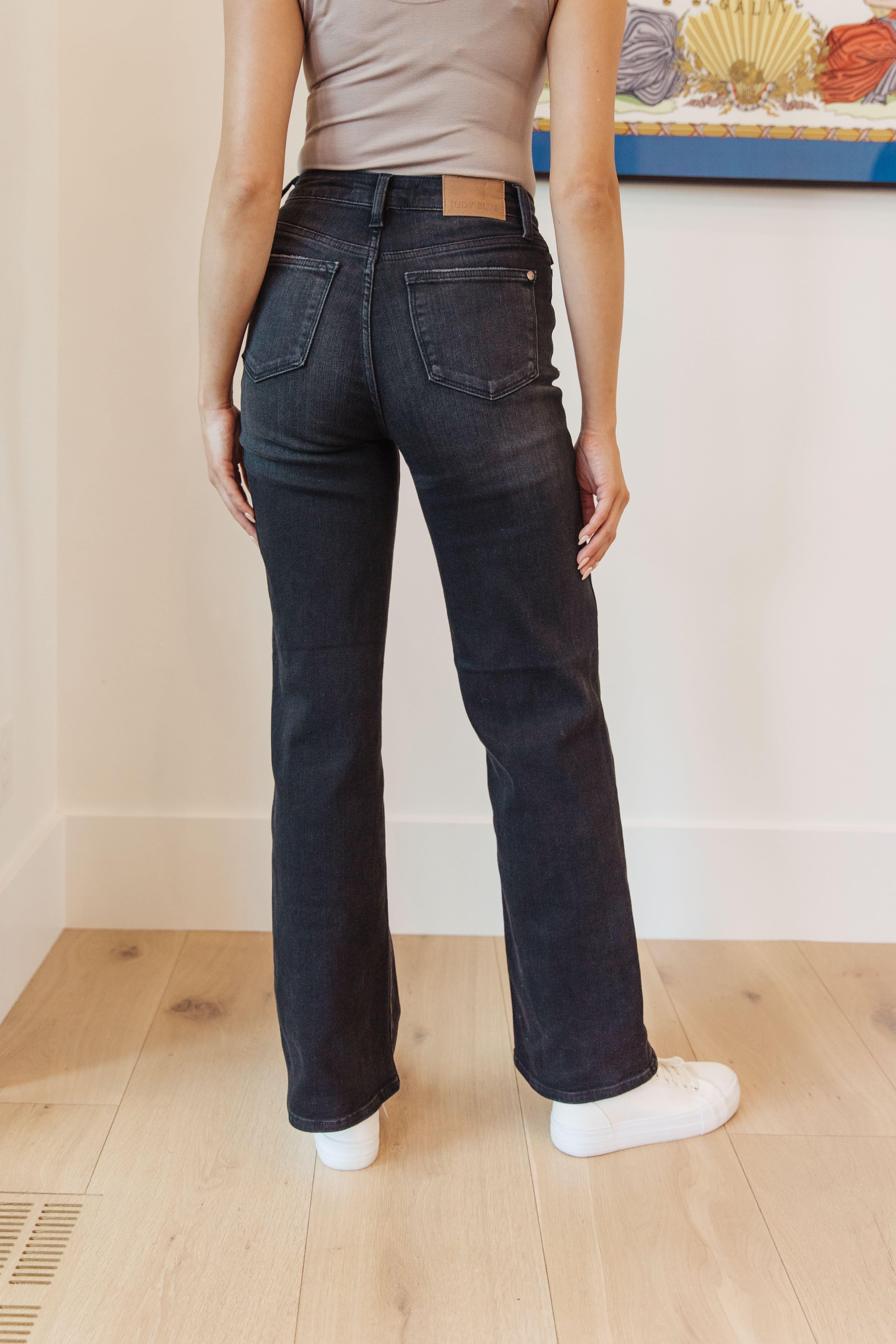 JUDY BLUE Eleanor High Rise Classic Straight Jeans in Washed Black - SwagglyLife Home & Fashion