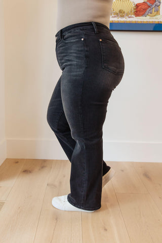 JUDY BLUE Eleanor High Rise Classic Straight Jeans in Washed Black - SwagglyLife Home & Fashion