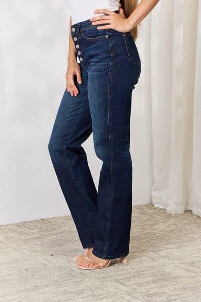 Judy Blue Full Size Button-Fly Straight Jeans - SwagglyLife Home & Fashion