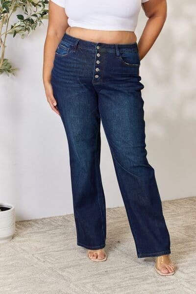 Judy Blue Full Size Button-Fly Straight Jeans - SwagglyLife Home & Fashion