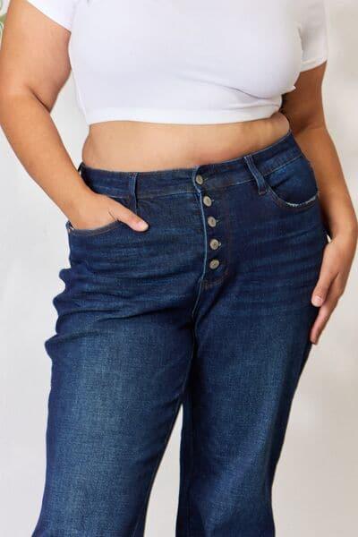 Judy Blue Full Size Button-Fly Straight Jeans - SwagglyLife Home & Fashion