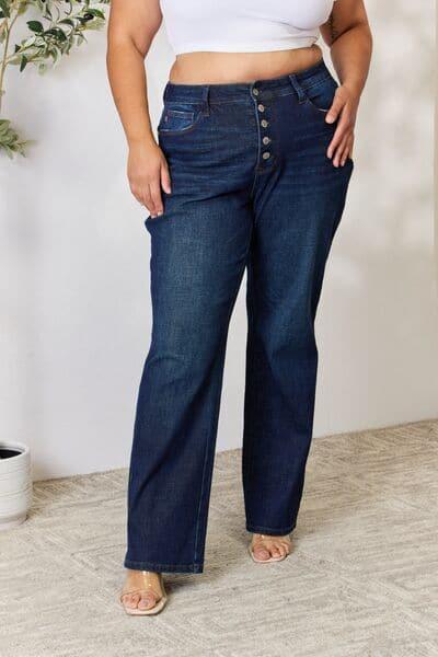 Judy Blue Full Size Button-Fly Straight Jeans - SwagglyLife Home & Fashion