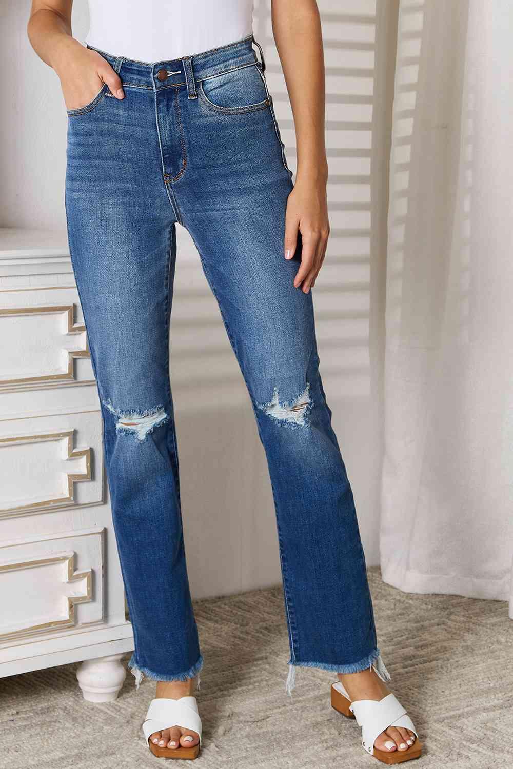 Judy Blue Full Size Distressed Raw Hem Jeans - SwagglyLife Home & Fashion