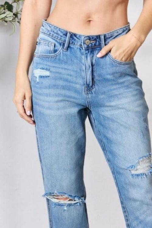 Judy Blue Full Size Distressed Raw Hem Straight Jeans - SwagglyLife Home & Fashion