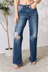 Judy Blue Full Size High Waist 90's Distressed Straight Jeans - SwagglyLife Home & Fashion