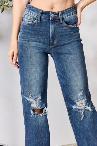 Judy Blue Full Size High Waist 90's Distressed Straight Jeans - SwagglyLife Home & Fashion
