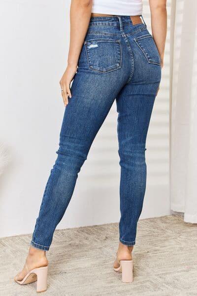 Judy Blue Full Size High Waist Distressed Slim Jeans - SwagglyLife Home & Fashion