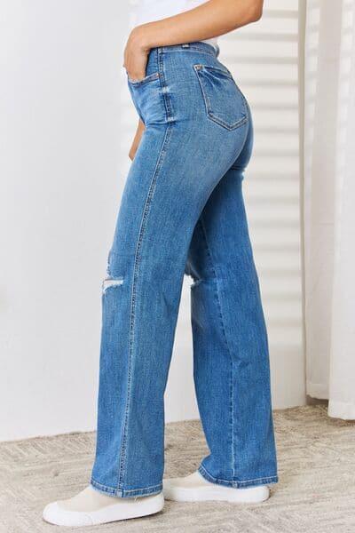 Judy Blue Full Size High Waist Distressed Straight-Leg Jeans - SwagglyLife Home & Fashion