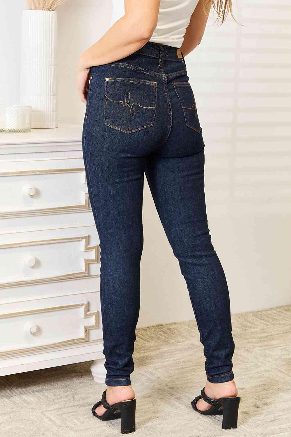 Judy Blue Full Size High Waist Pocket Embroidered Skinny Jeans - SwagglyLife Home & Fashion