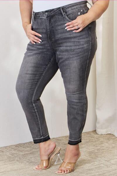 Judy Blue Full Size High Waist Tummy Control Release Hem Skinny Jeans - SwagglyLife Home & Fashion