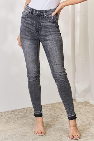 Judy Blue Full Size High Waist Tummy Control Release Hem Skinny Jeans - SwagglyLife Home & Fashion