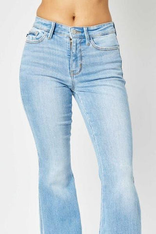 Judy Blue Full Size Mid Rise Raw Hem Slit Flare Jeans - SwagglyLife Home & Fashion