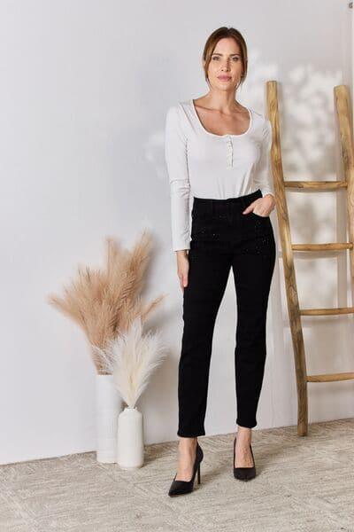 Judy Blue Full Size Rhinestone Embellished Slim Jeans - SwagglyLife Home & Fashion