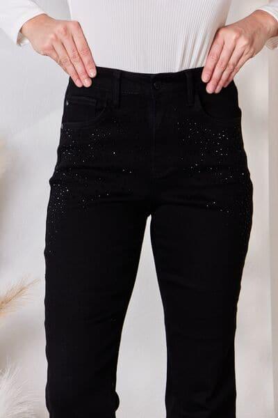 Judy Blue Full Size Rhinestone Embellished Slim Jeans - SwagglyLife Home & Fashion