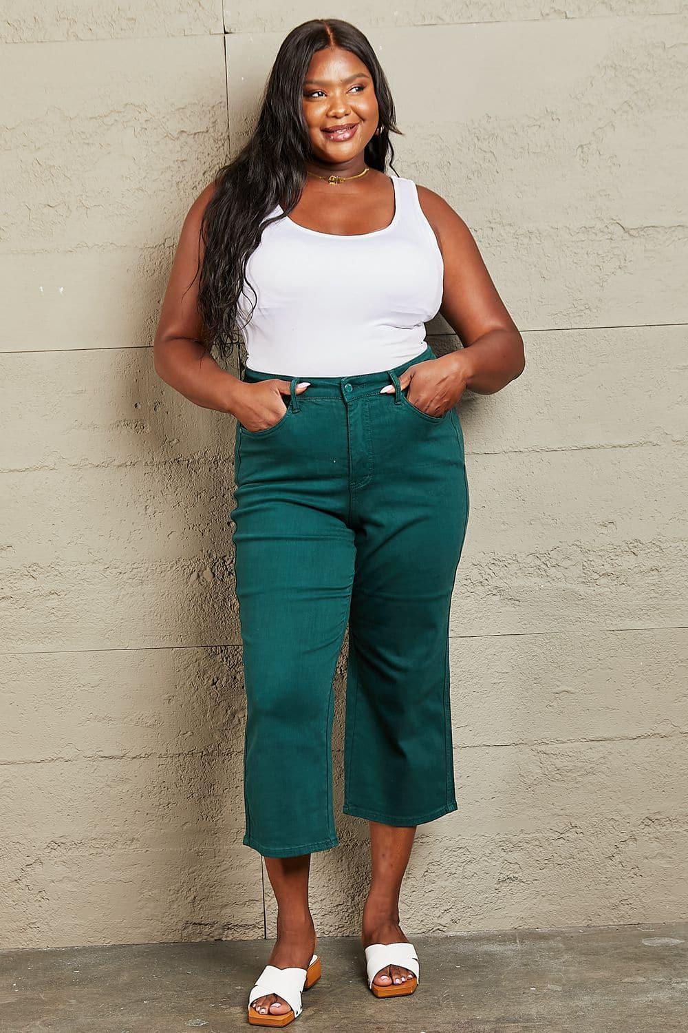 Judy Blue Hailey Full Size Tummy Control High Waisted Cropped Wide Leg Jeans - SwagglyLife Home & Fashion