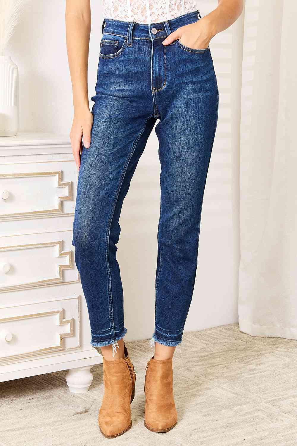 Judy Blue High Waist Released Hem Slit Jeans - SwagglyLife Home & Fashion