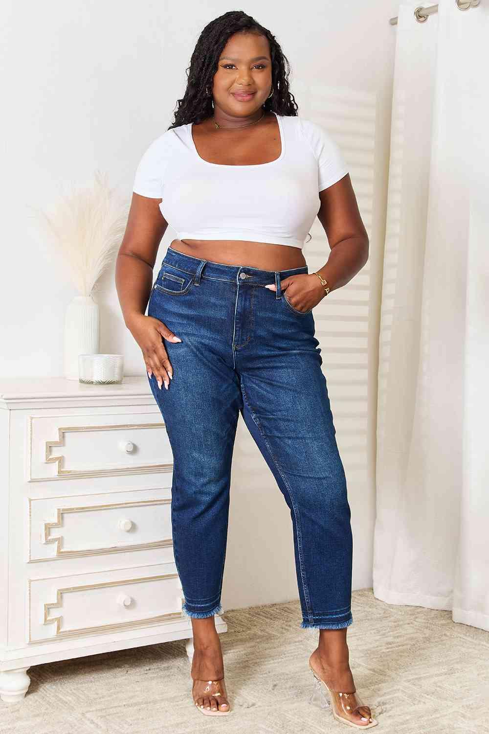 Judy Blue High Waist Released Hem Slit Jeans - SwagglyLife Home & Fashion