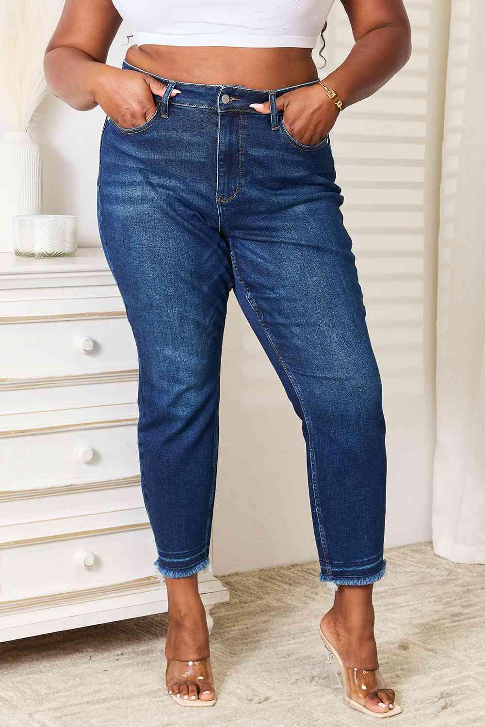 Judy Blue High Waist Released Hem Slit Jeans - SwagglyLife Home & Fashion