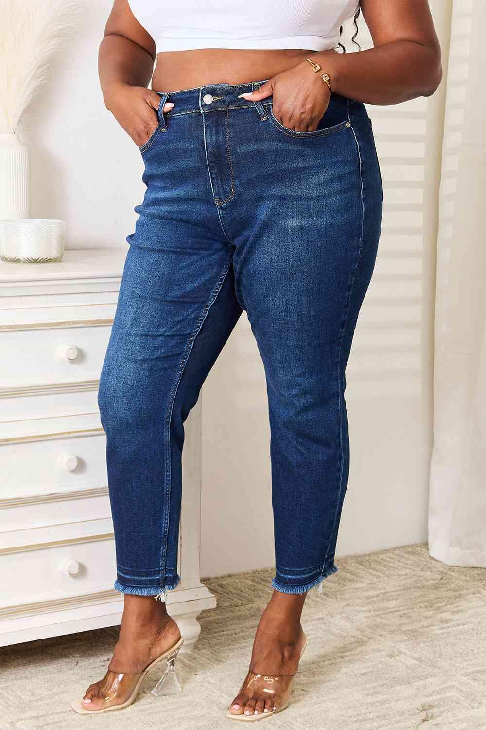 Judy Blue High Waist Released Hem Slit Jeans - SwagglyLife Home & Fashion