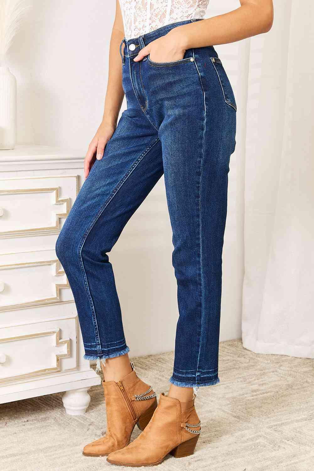 Judy Blue High Waist Released Hem Slit Jeans - SwagglyLife Home & Fashion