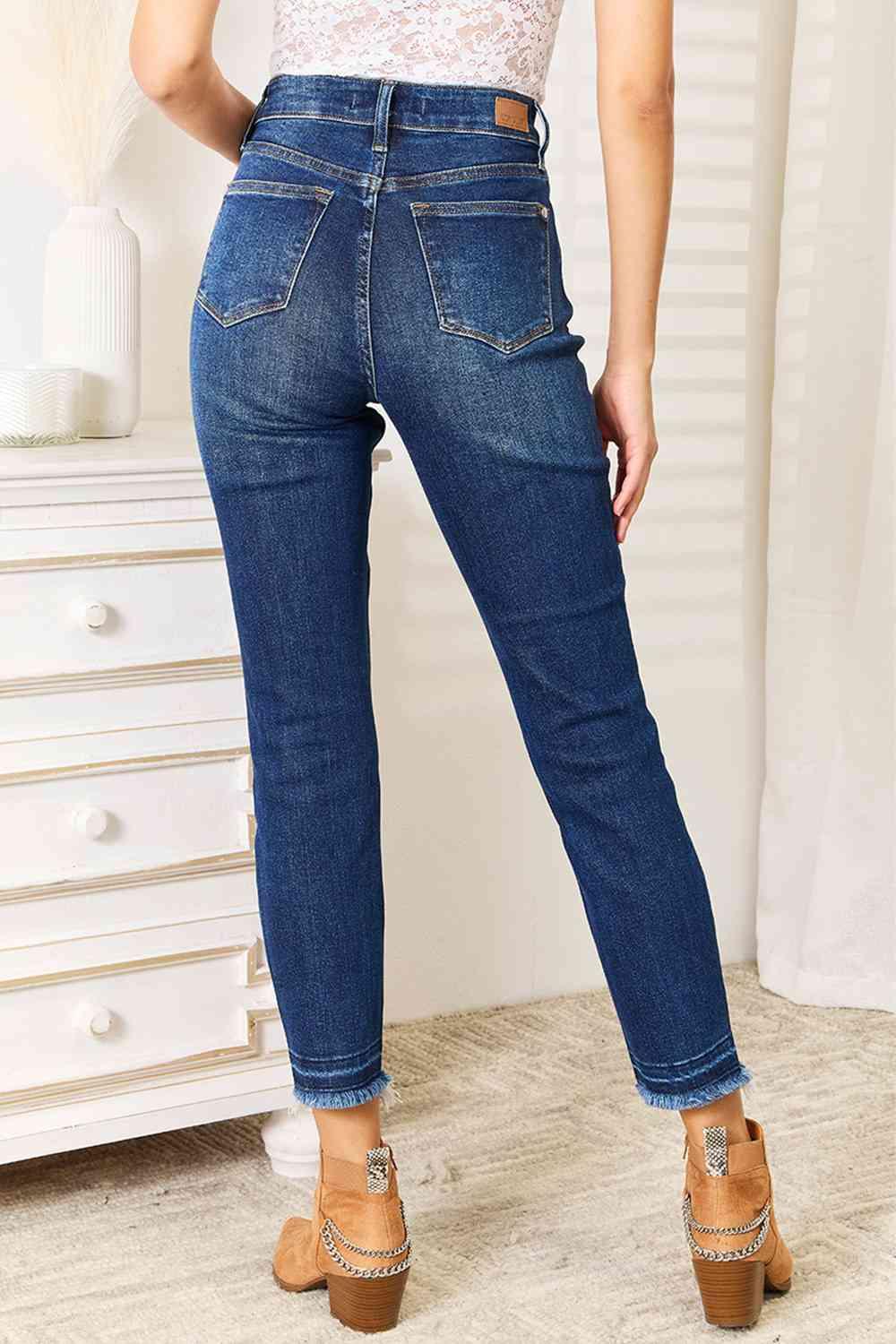 Judy Blue High Waist Released Hem Slit Jeans - SwagglyLife Home & Fashion