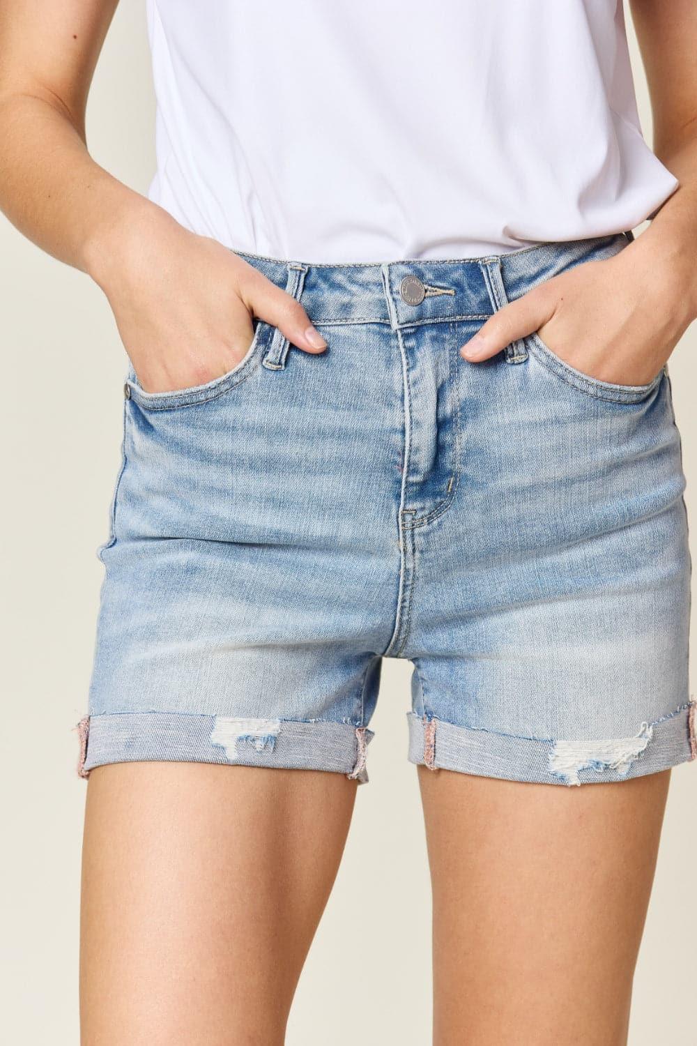 Judy Blue Full Size High Waist Rolled Denim Shorts - SwagglyLife Home & Fashion