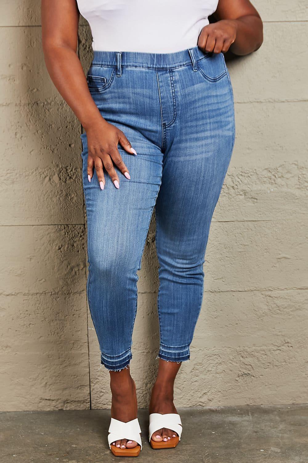 Judy Blue Janavie Full Size High Waisted Pull On Skinny Jeans - SwagglyLife Home & Fashion