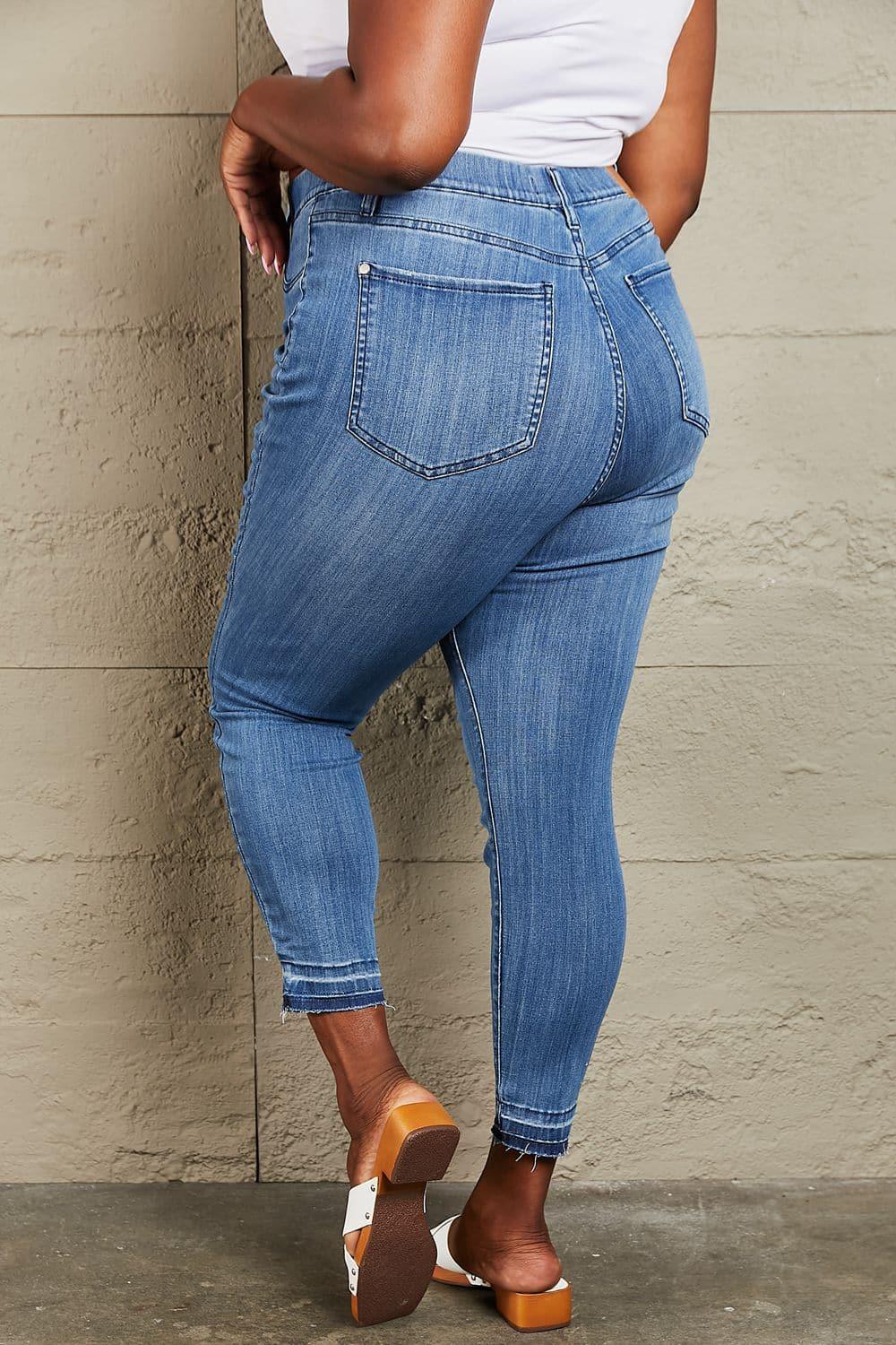 Judy Blue Janavie Full Size High Waisted Pull On Skinny Jeans - SwagglyLife Home & Fashion