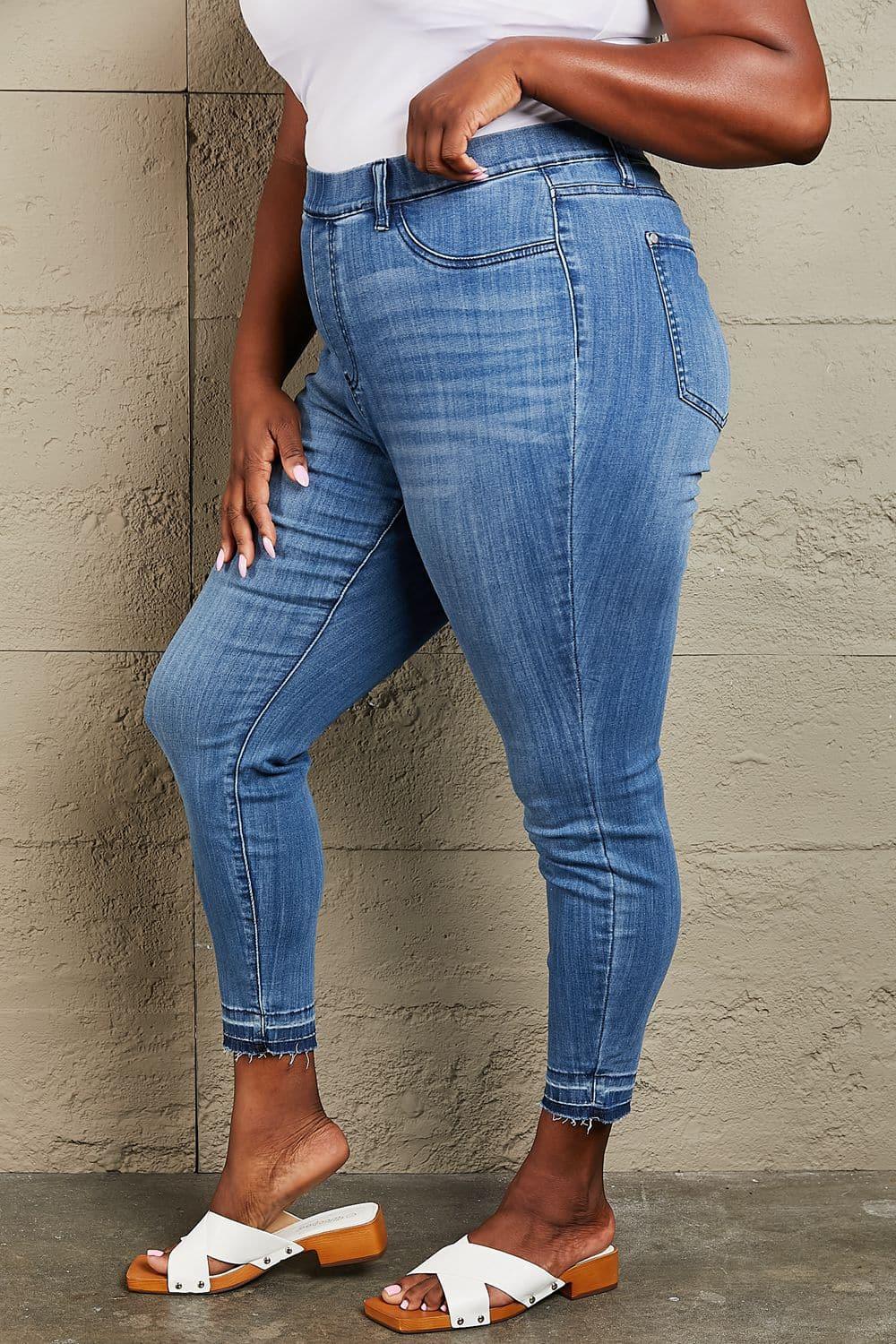 Judy Blue Janavie Full Size High Waisted Pull On Skinny Jeans - SwagglyLife Home & Fashion