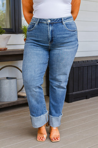 JUDY BLUE Jones High Rise Cuffed Straight Jeans - SwagglyLife Home & Fashion