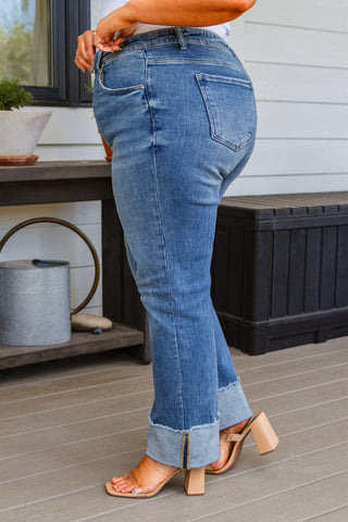 JUDY BLUE Jones High Rise Cuffed Straight Jeans - SwagglyLife Home & Fashion