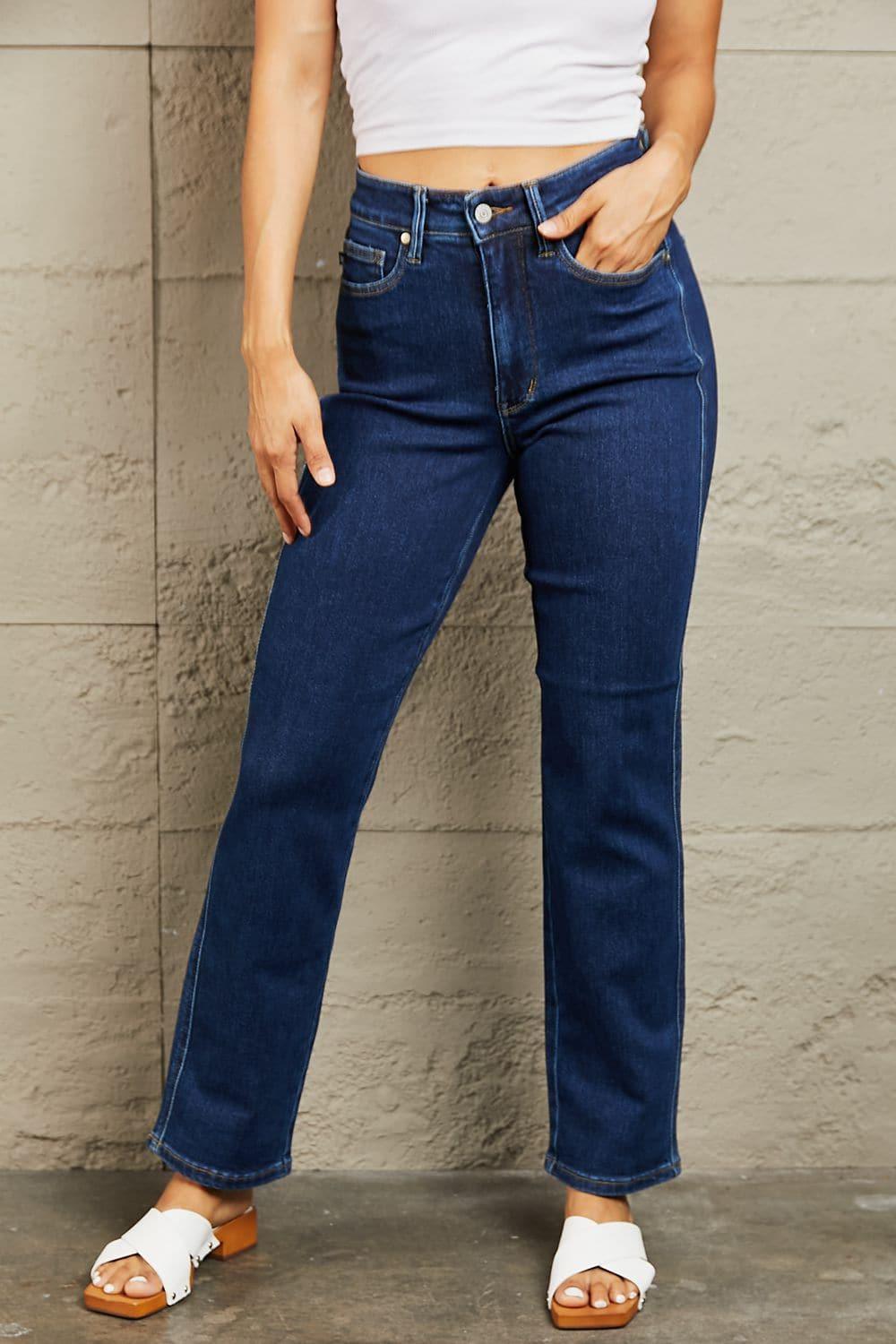Judy Blue Kailee Full Size Tummy Control High Waisted Straight Jeans - SwagglyLife Home & Fashion