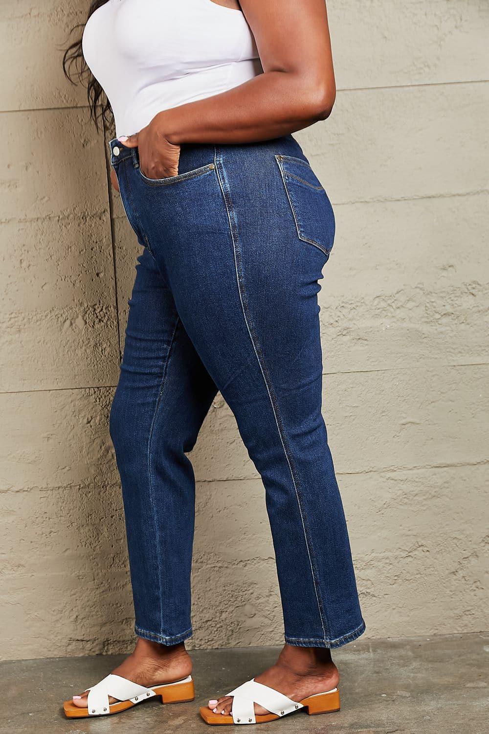 Judy Blue Kailee Full Size Tummy Control High Waisted Straight Jeans - SwagglyLife Home & Fashion