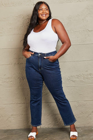 Judy Blue Kailee Full Size Tummy Control High Waisted Straight Jeans - SwagglyLife Home & Fashion