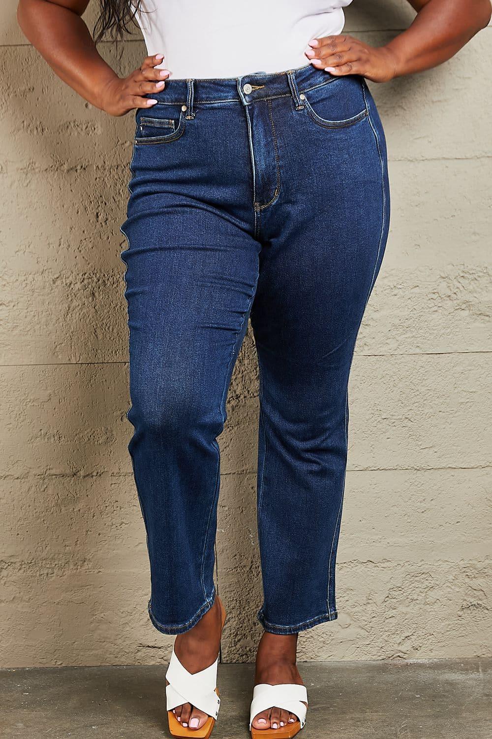 Judy Blue Kailee Full Size Tummy Control High Waisted Straight Jeans - SwagglyLife Home & Fashion