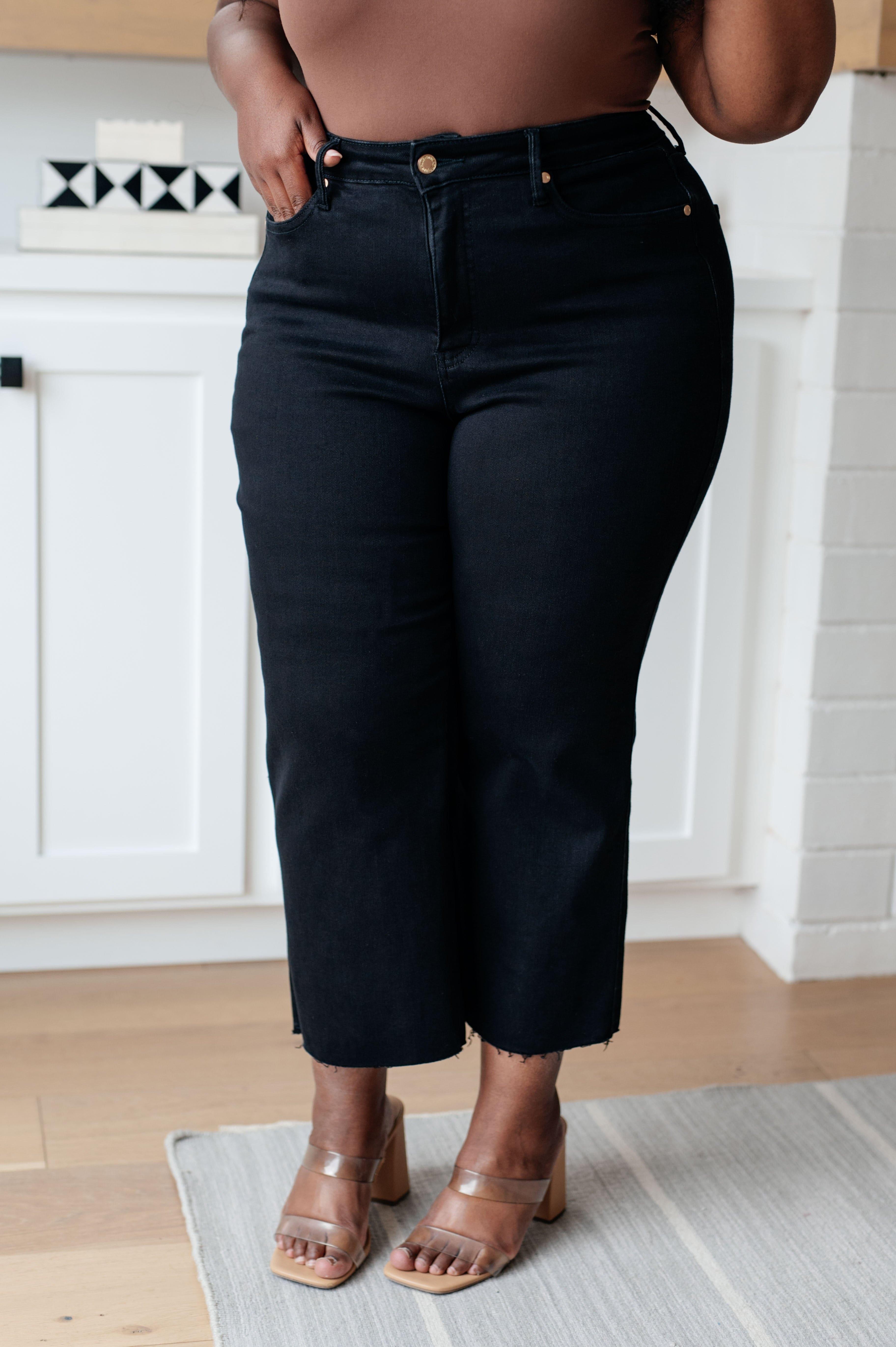 Lizzy High Rise Control Top Wide Leg Crop Jeans in Black - SwagglyLife Home & Fashion