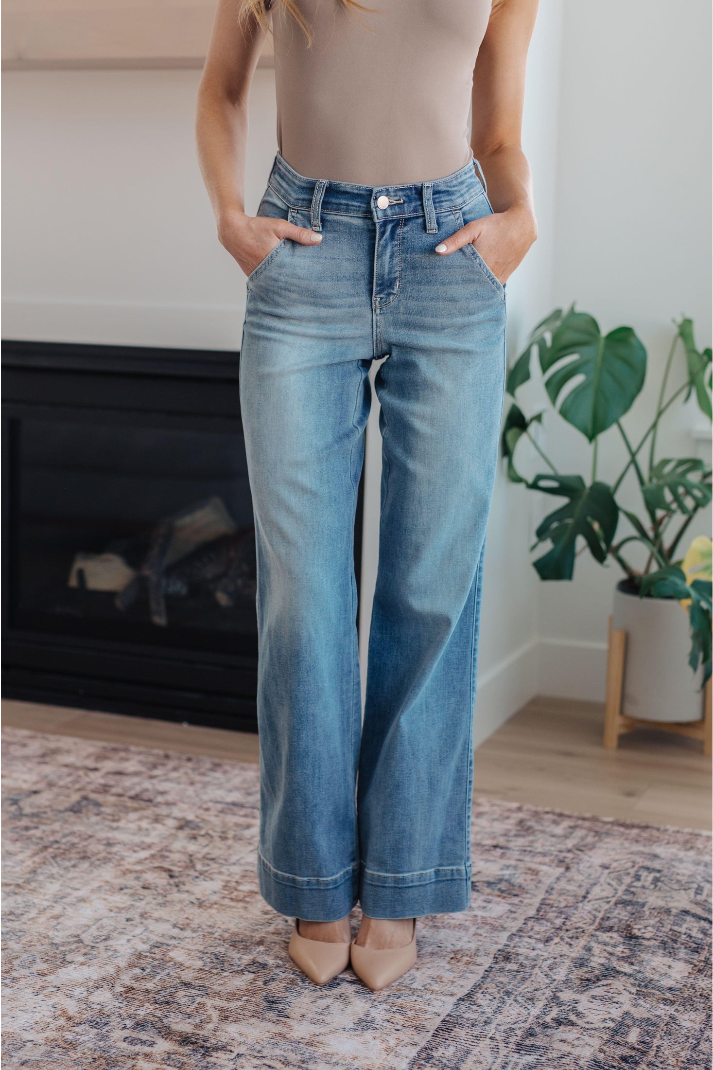 Judy Blue Mindy Mid Rise Wide Leg Jeans - SwagglyLife Home & Fashion