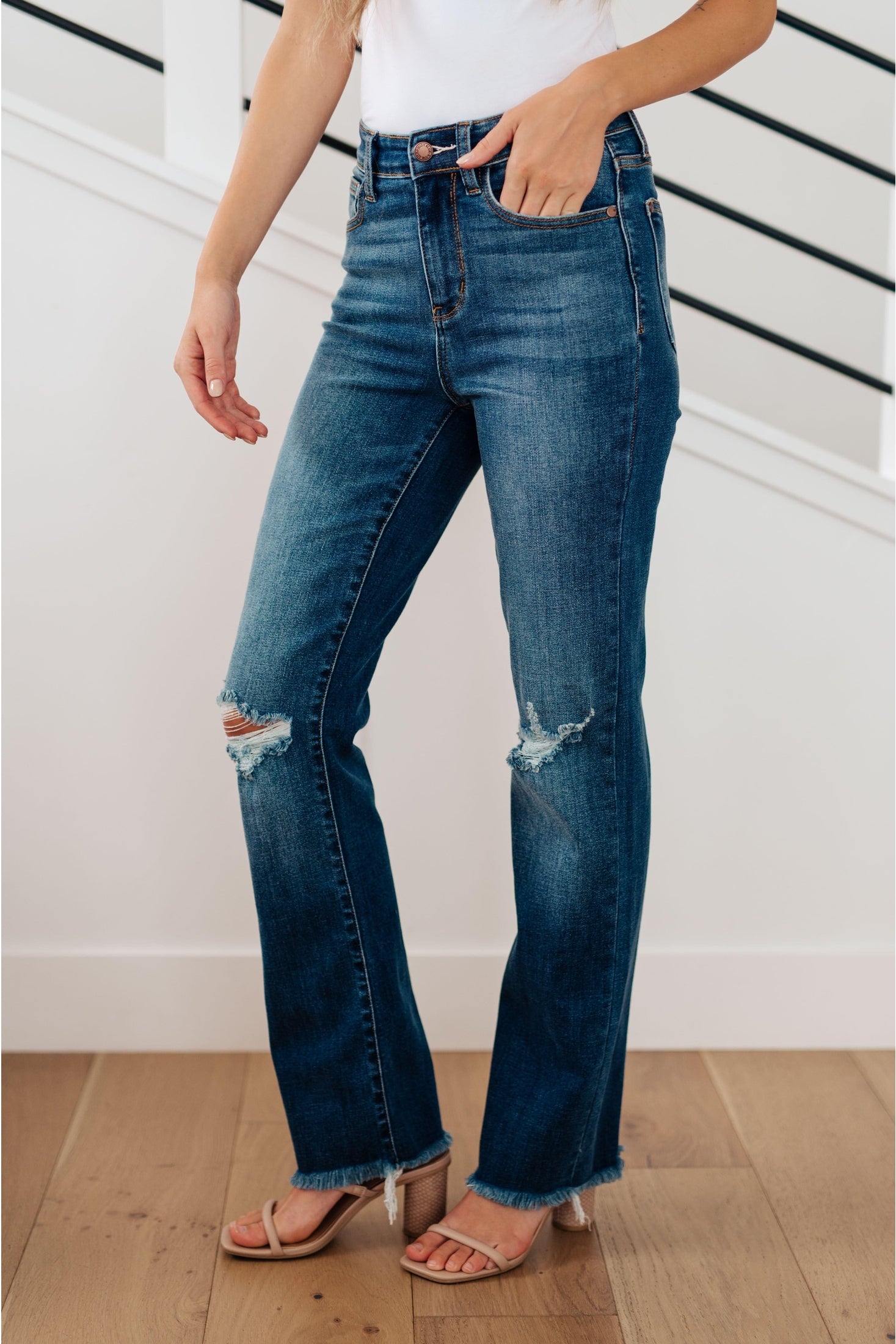 Judy Blue Morgan High Rise Distressed Straight Jeans - SwagglyLife Home & Fashion