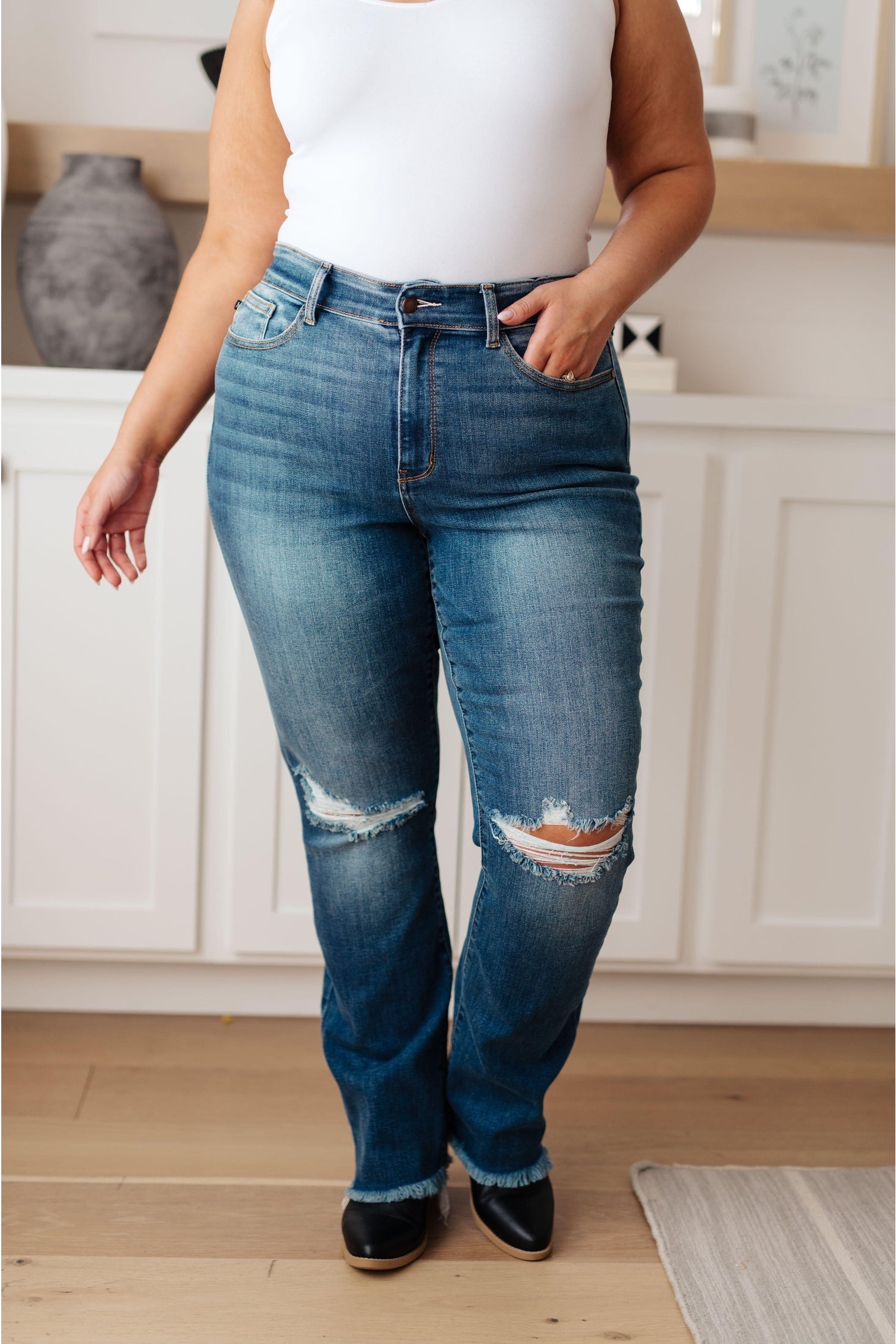 Judy Blue Morgan High Rise Distressed Straight Jeans - SwagglyLife Home & Fashion