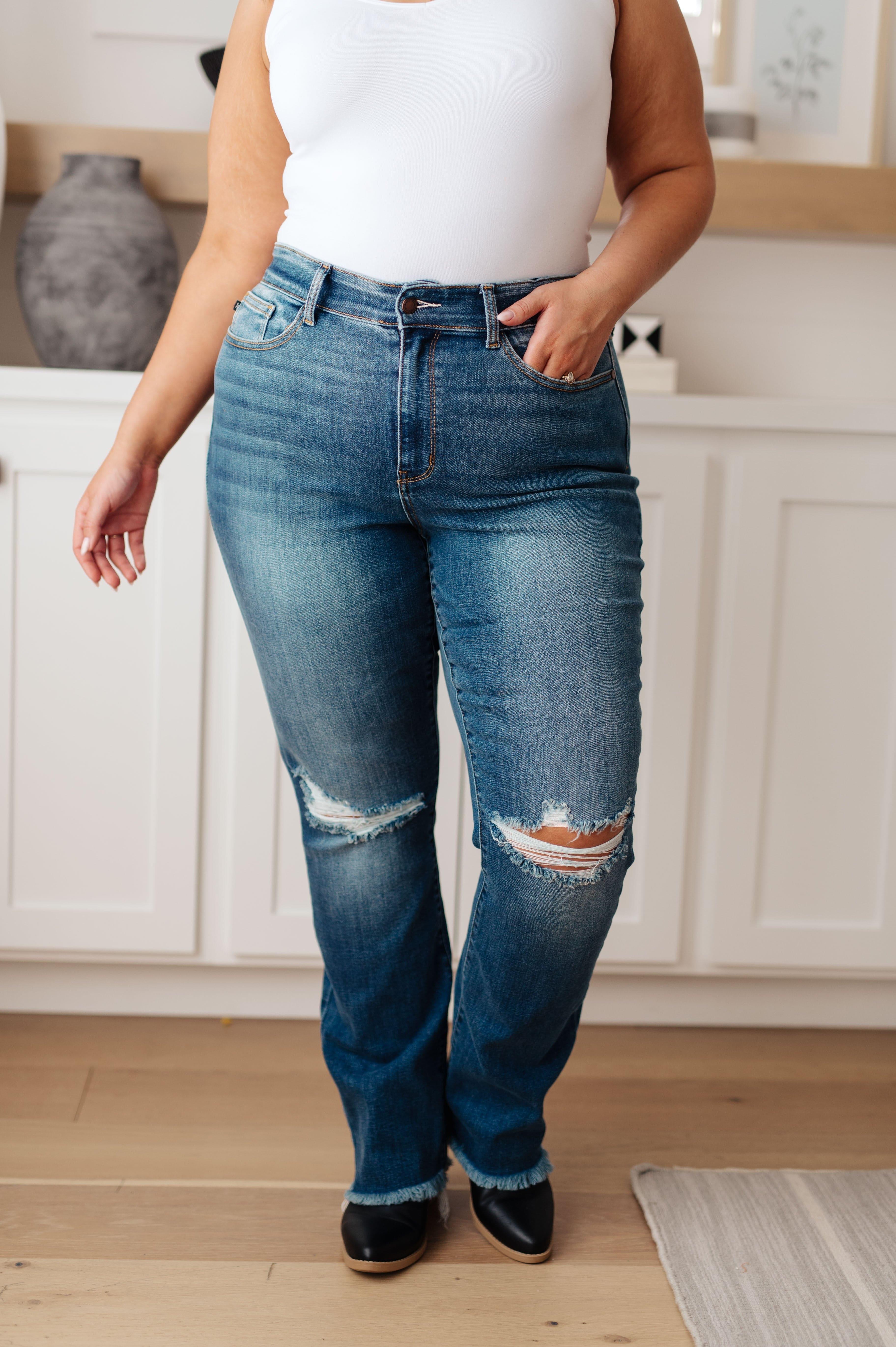 Judy Blue Morgan High Rise Distressed Straight Jeans - SwagglyLife Home & Fashion