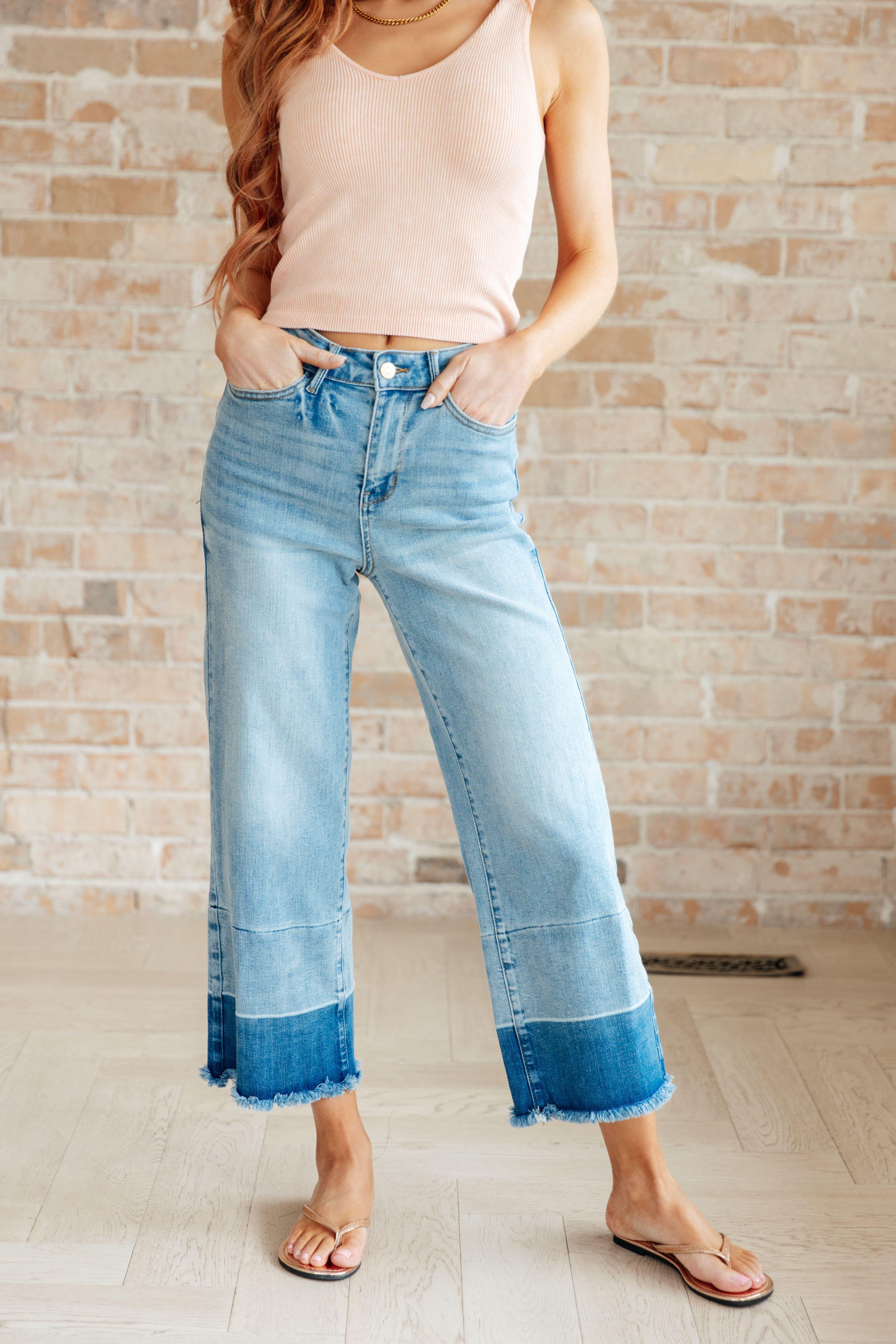 Judy Blue Olivia High Rise Wide Leg Crop Jeans in Medium Wash - SwagglyLife Home & Fashion