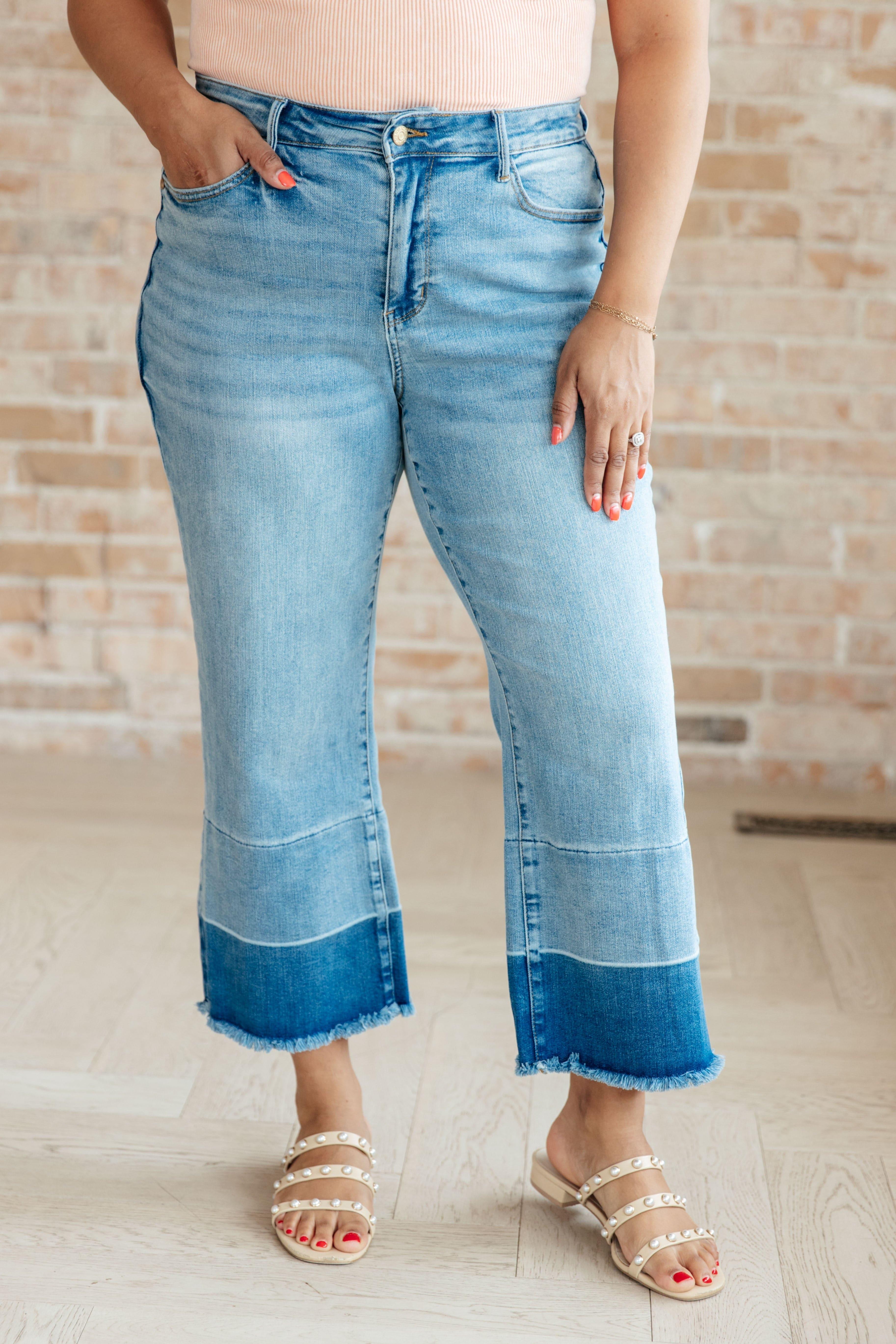 Judy Blue Olivia High Rise Wide Leg Crop Jeans in Medium Wash - SwagglyLife Home & Fashion