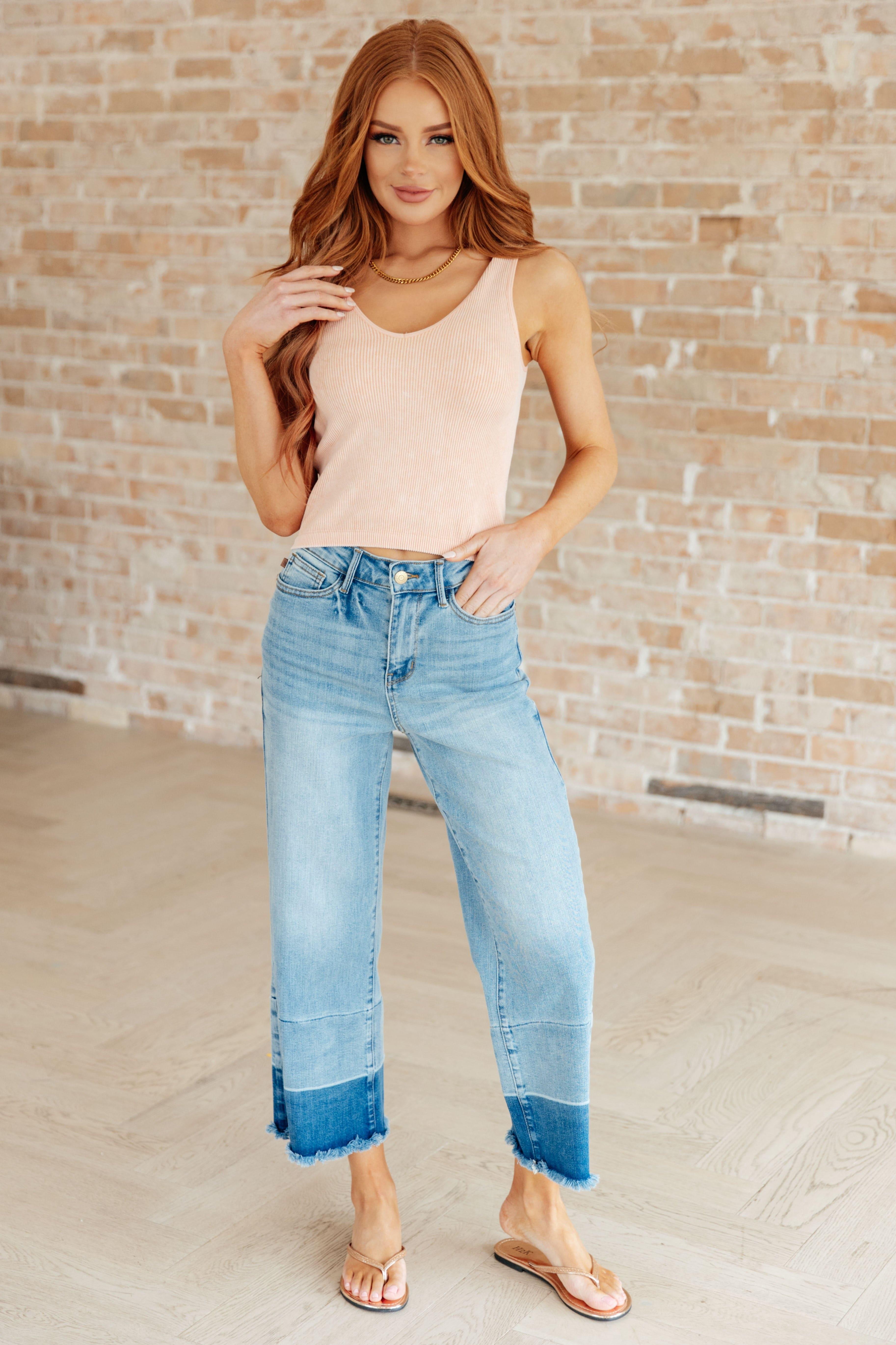 Judy Blue Olivia High Rise Wide Leg Crop Jeans in Medium Wash - SwagglyLife Home & Fashion