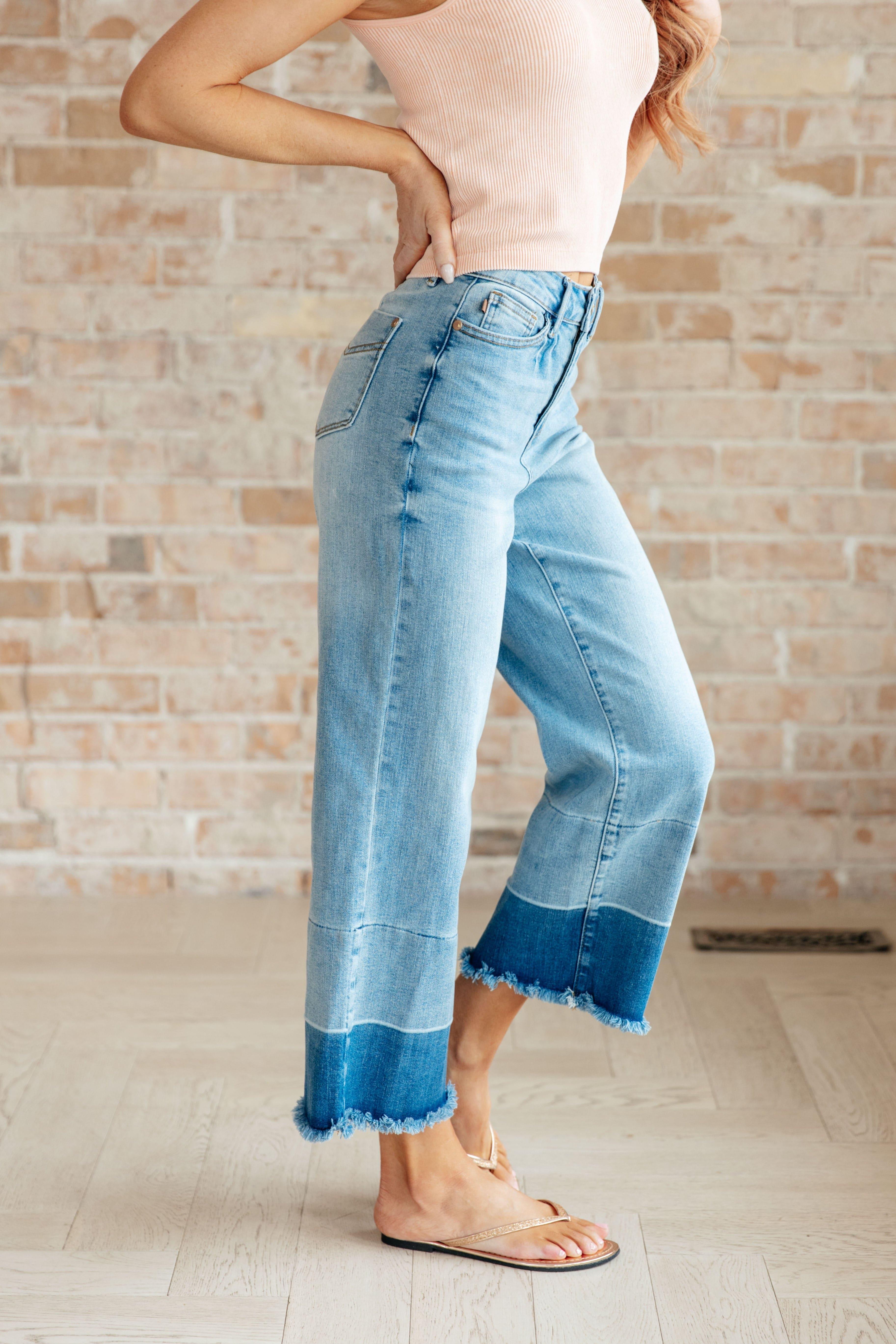 Judy Blue Olivia High Rise Wide Leg Crop Jeans in Medium Wash - SwagglyLife Home & Fashion