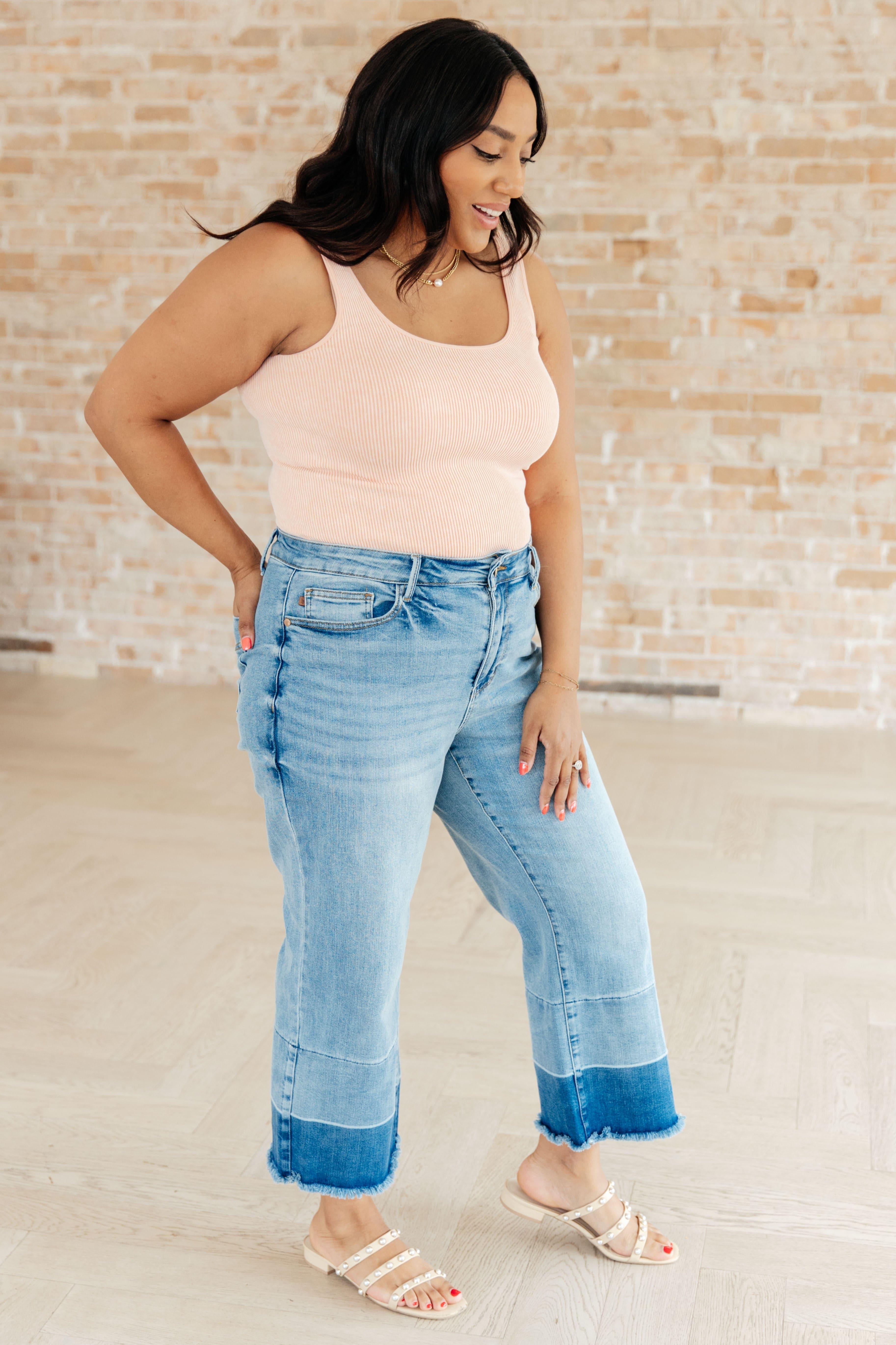 Judy Blue Olivia High Rise Wide Leg Crop Jeans in Medium Wash - SwagglyLife Home & Fashion