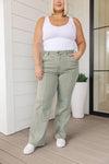 JUDY BLUE Phoebe High Rise Front Seam Straight Jeans in Sage - SwagglyLife Home & Fashion