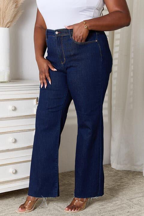 Judy Blue Raw Hem Straight Leg Jeans with Pockets - SwagglyLife Home & Fashion