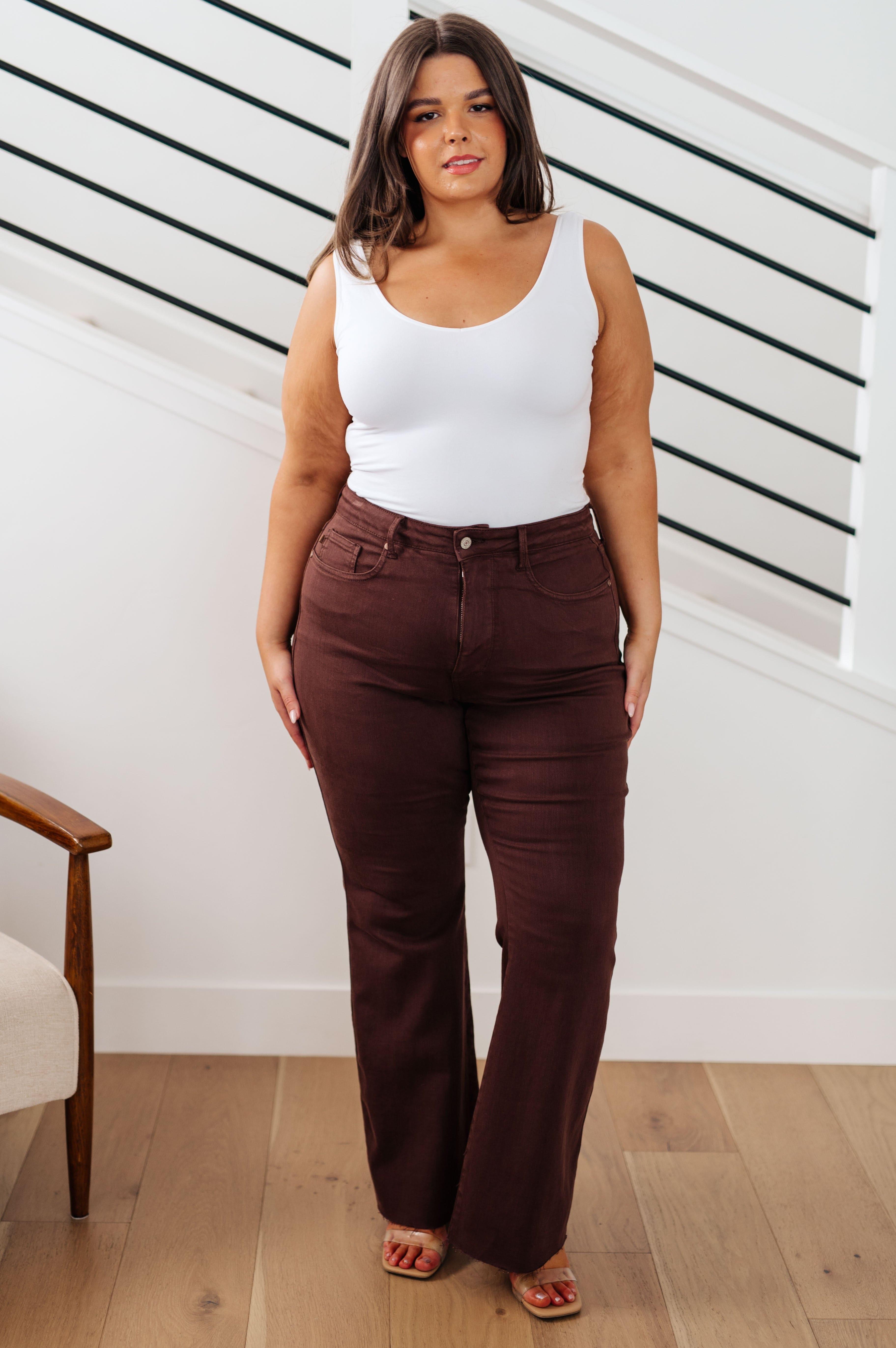 Sienna High Rise Control Top Flare Jeans in Espresso - SwagglyLife Home & Fashion