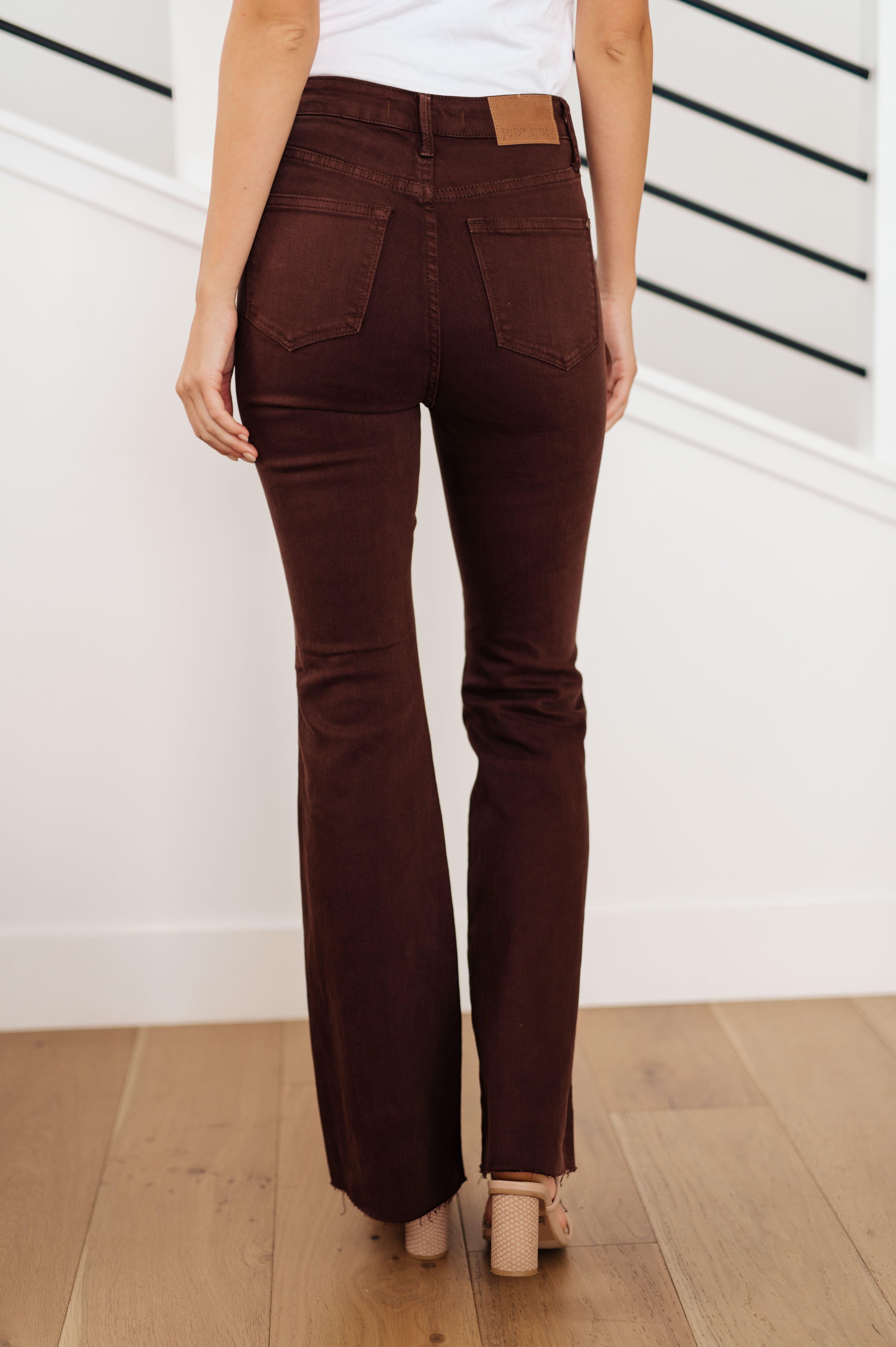 Sienna High Rise Control Top Flare Jeans in Espresso - SwagglyLife Home & Fashion