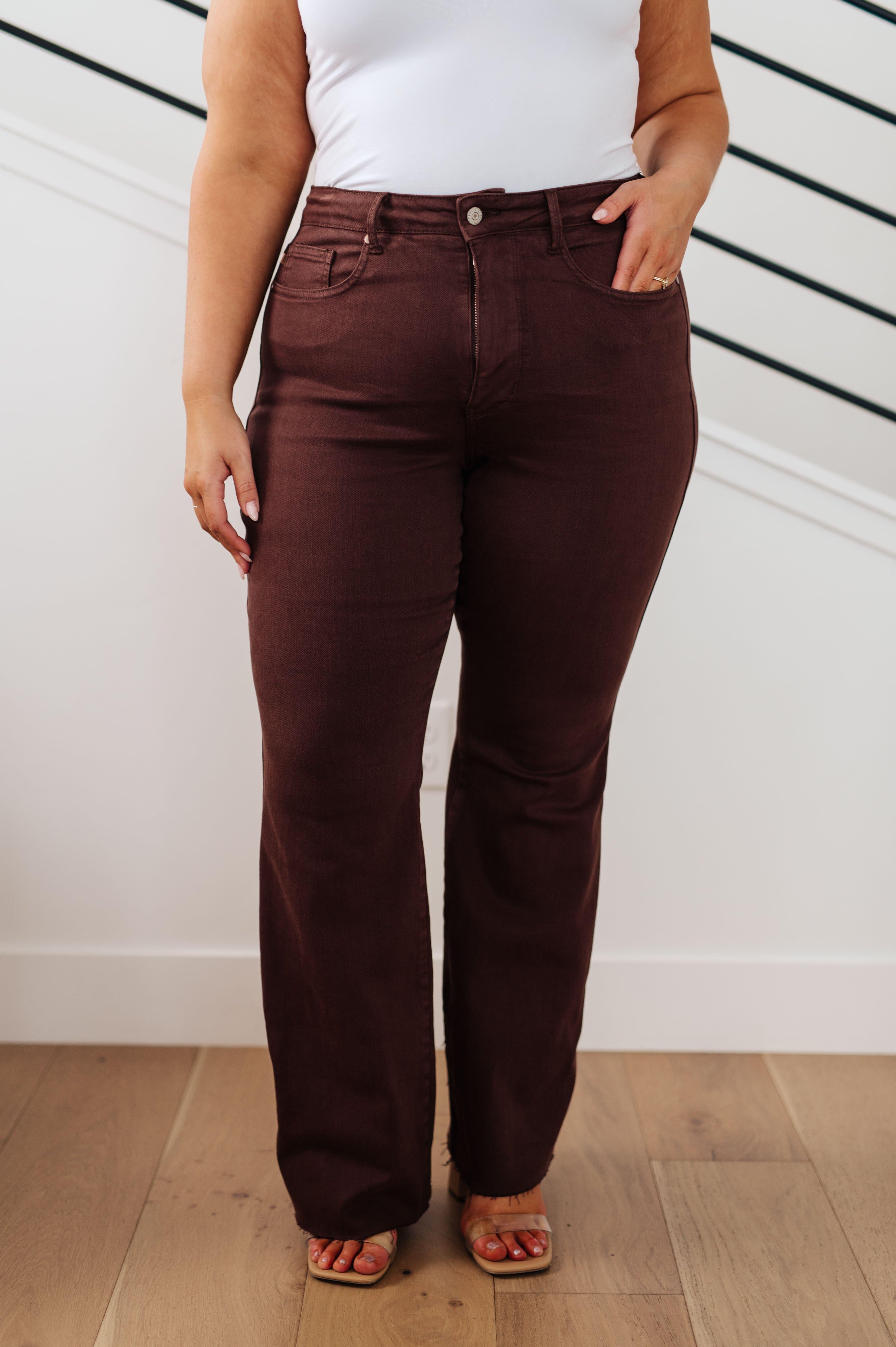 Sienna High Rise Control Top Flare Jeans in Espresso - SwagglyLife Home & Fashion